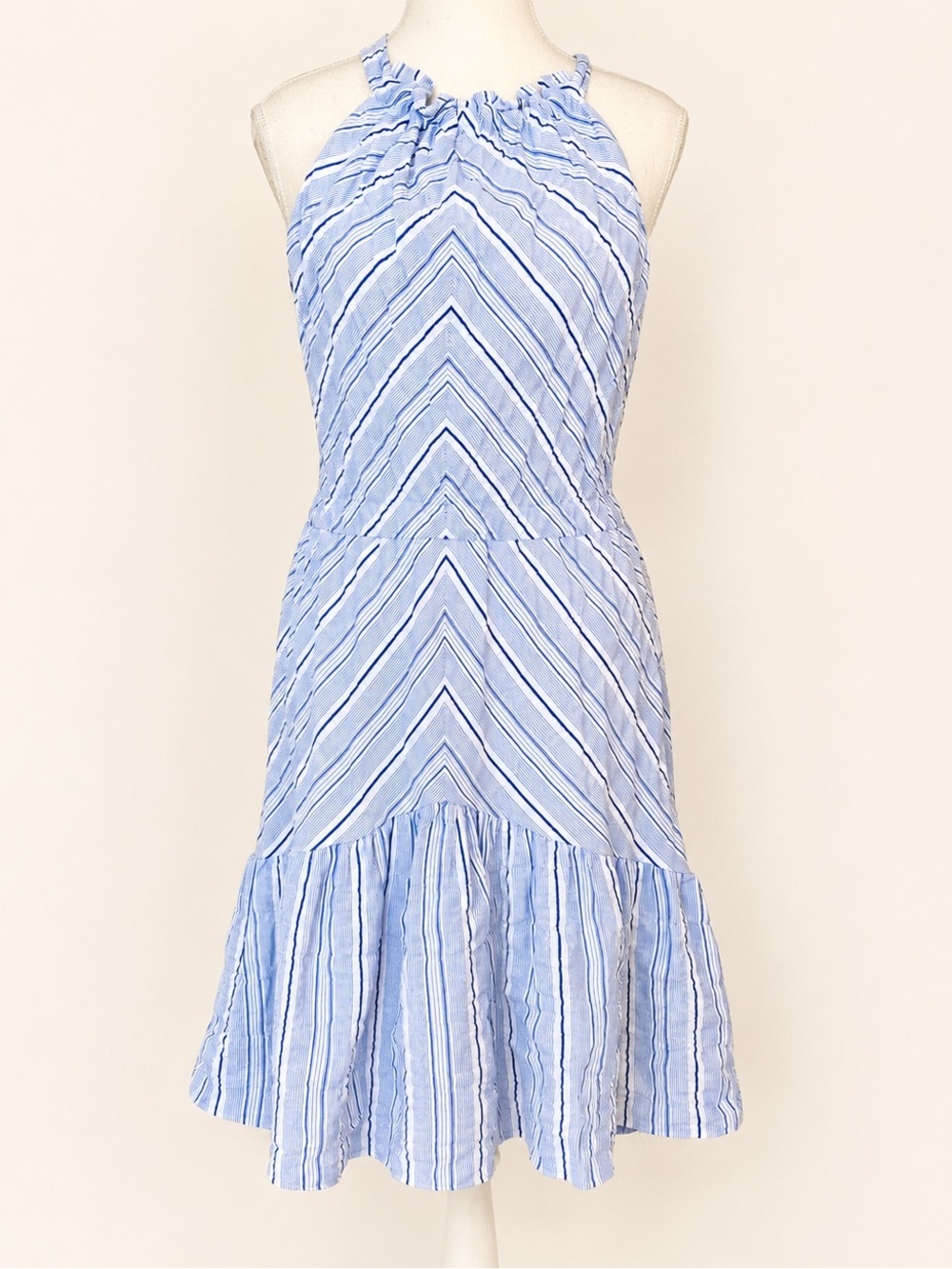 Rebecca Taylor • NWT Striped Cotton Linen Halter Dress • Blue White • Size L